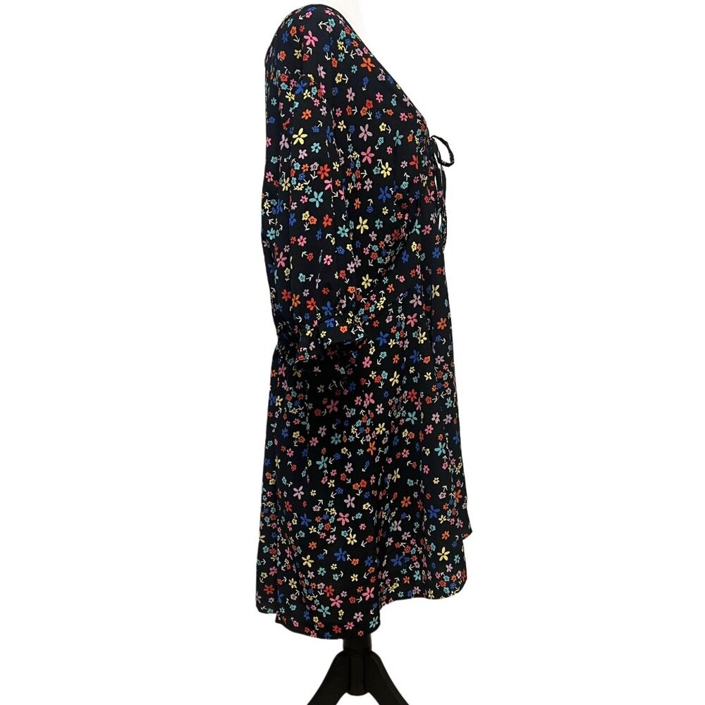 ASOS Design Curve Tea Mini Dress Floral Multicolor Tie Front V-Neck Flare Light - Picture 7 of 13